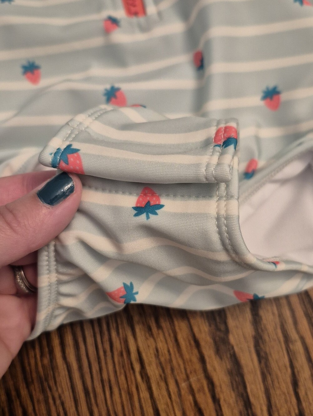 Cat & Jack Pink Zip-Front Strawberry Stripe Rashguard Set Of 2 - Picture 3 of 10